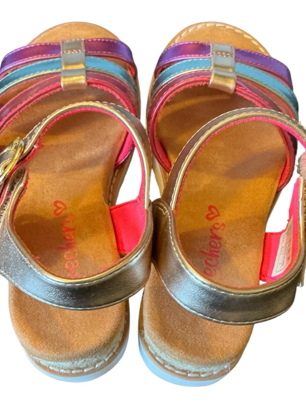 Skechers Kids Metallic Rainbow Strappy Sandals - Pink Blue Gold new no box